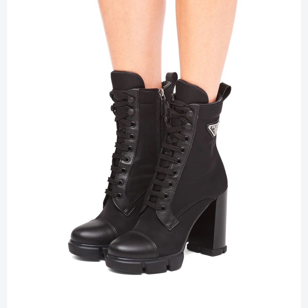 Leather and nylon fabric booties